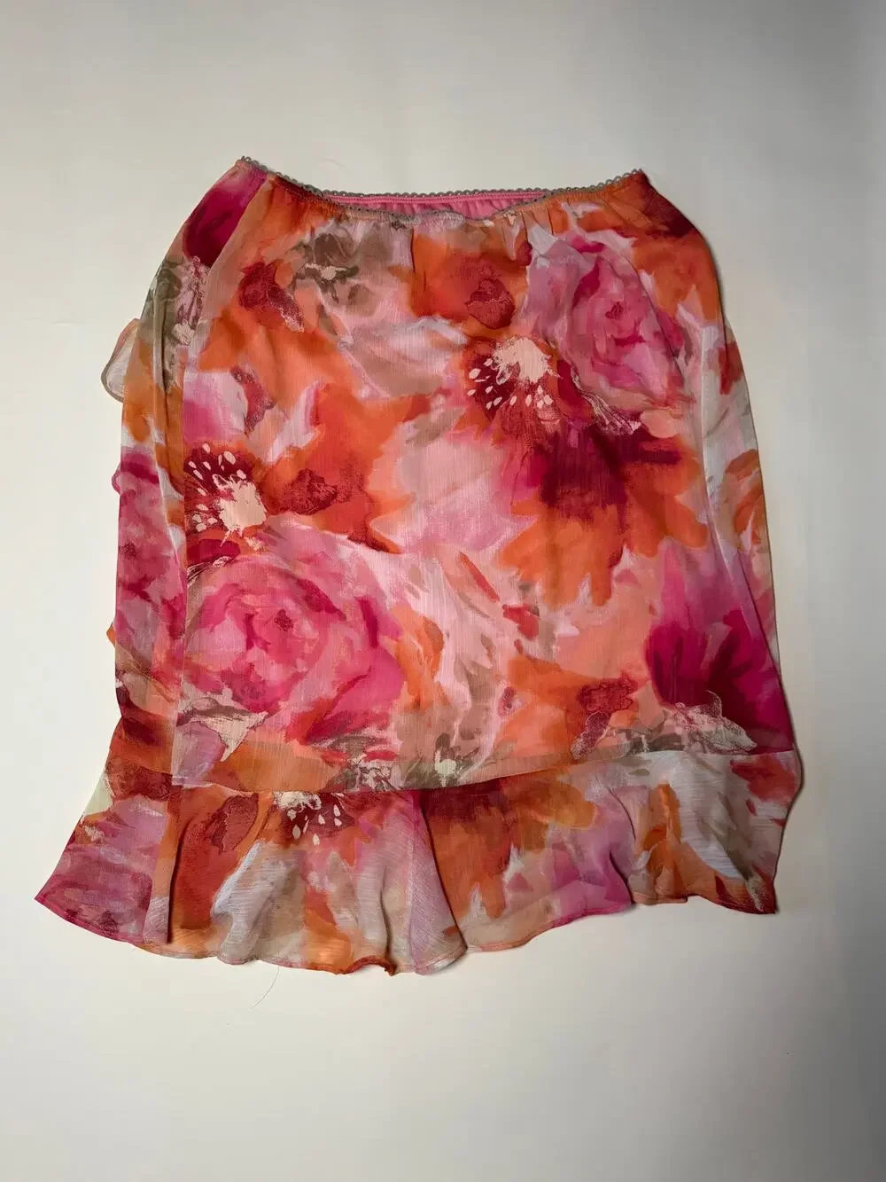 Covington Pink Orange Floral Tiered Mini Skirt Elastic Waist